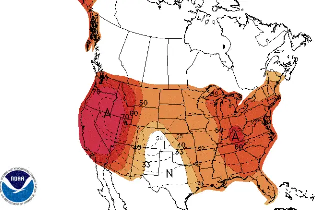 Where all the 6-10 day temperature forecasts are above average